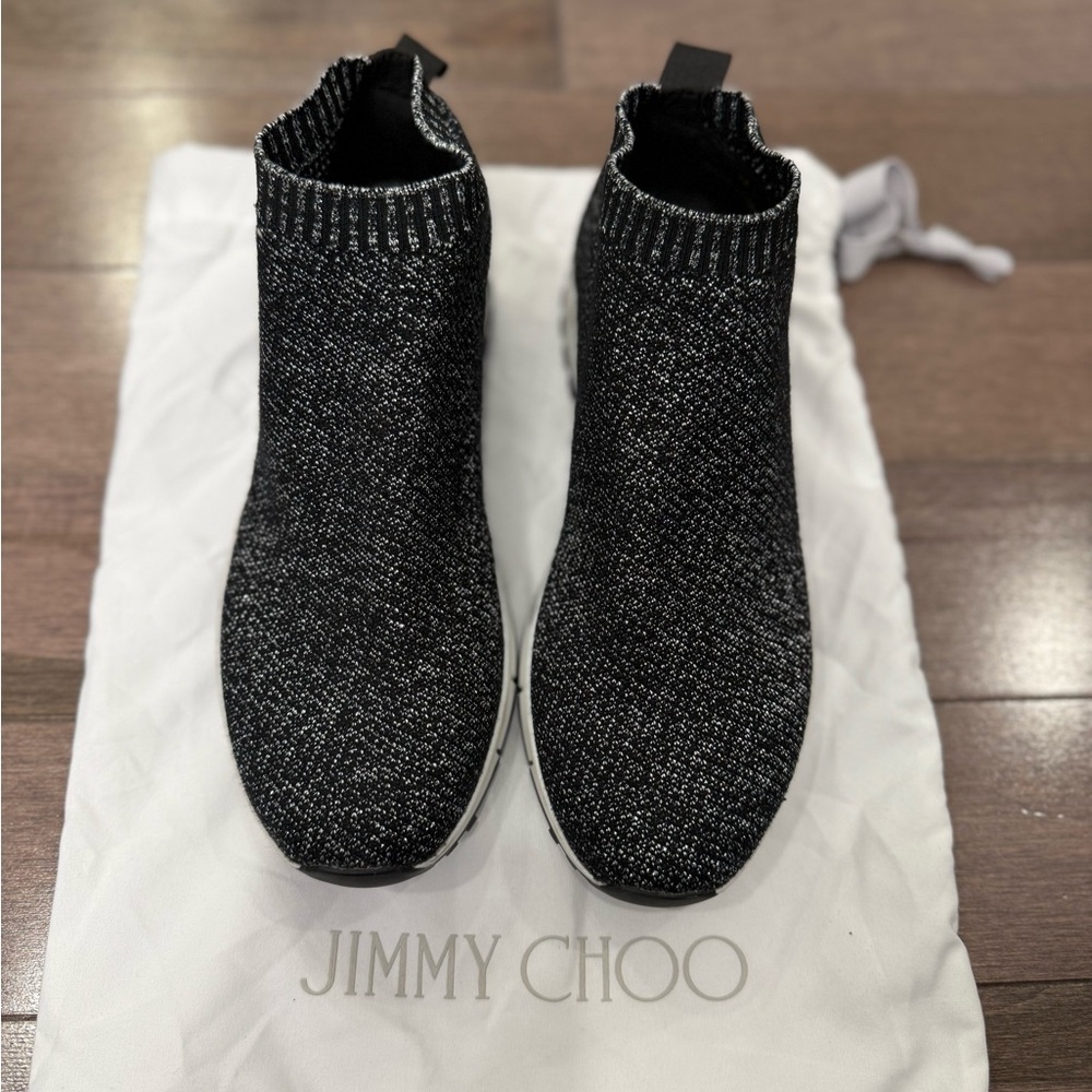Jimmy Choo Black and White Knit Ankle Boots